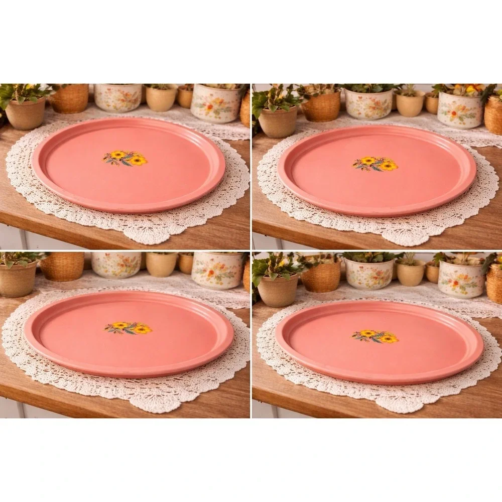 Vintage floral daisy coral pink yellow flowers 70's large oval 18x14.5